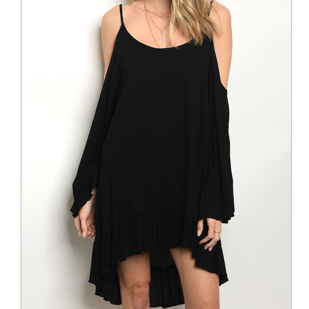 Black Flowy Cold Shoulder Dress 15012 - Picture 2 of 3